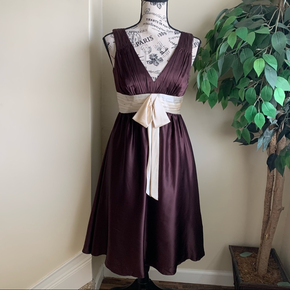 Laundry by Shelli Segal Bow Sash Chocolate Silk Dress Sz 2
